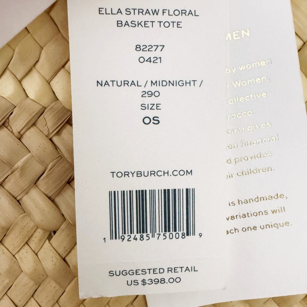 Tory Burch Ella Straw Floral Basket Tote Bag - Picture 7 of 14
